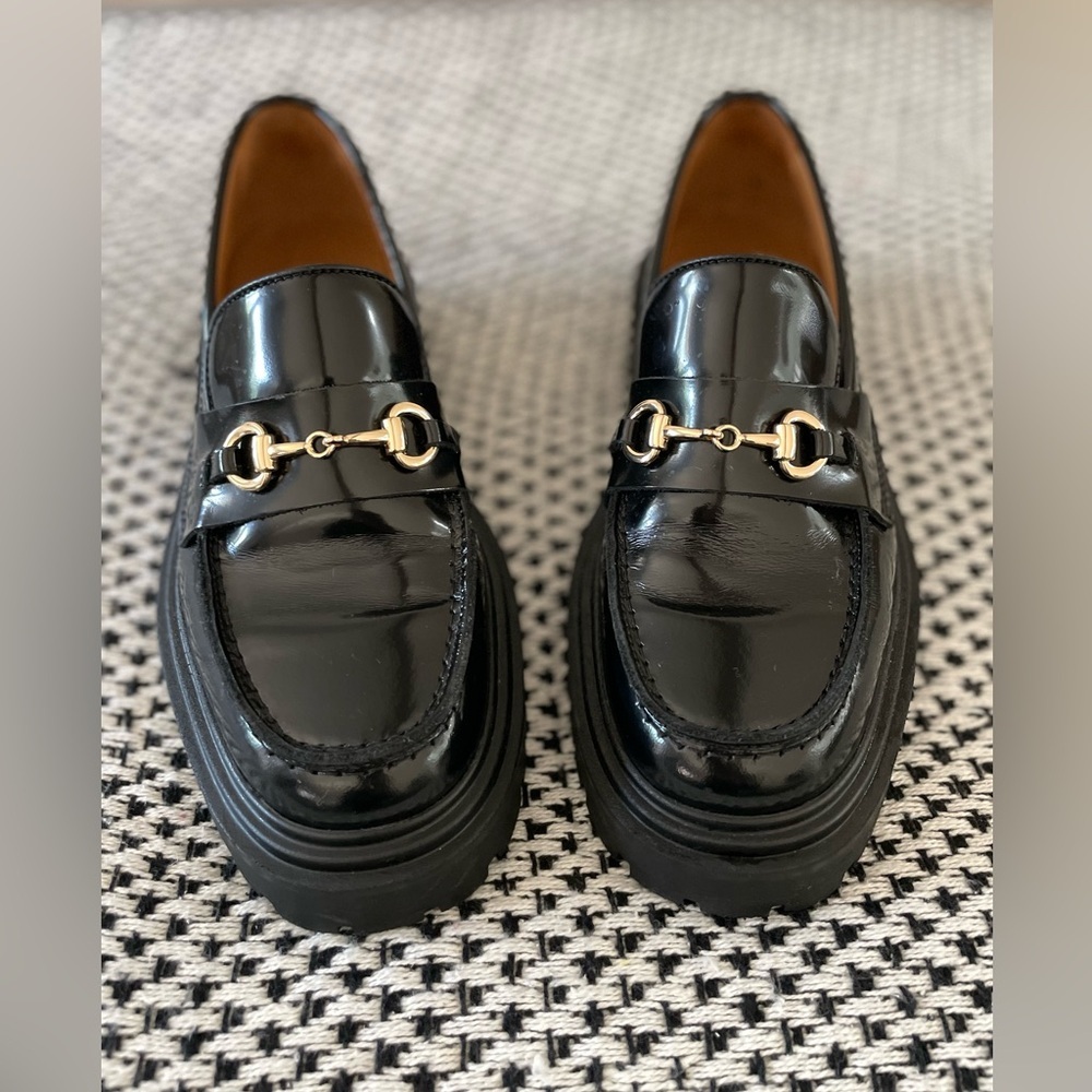 Thursday Platform Penny Loafer Black Patent Leather Size 7 Gold - Picture 4 of 13